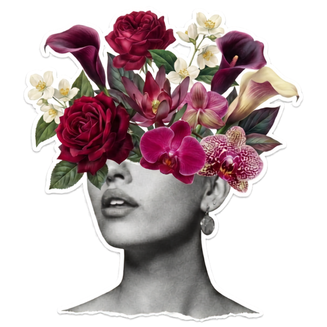 Mulher com flores — símbolo do Jardim das Fantasias